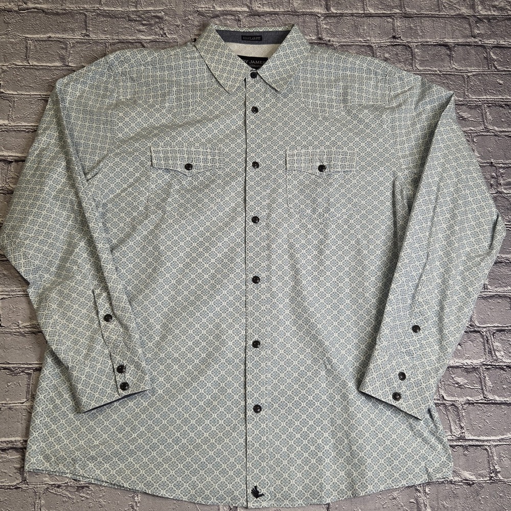 Cody James Western Snap Shirt Mens Large Blue Geometric Pearl Snap Cotton